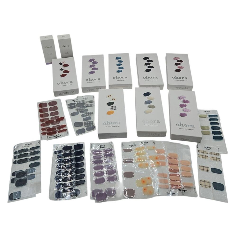 Ohora Semi-Cured Gel Nail Strips HUGE Lot 9 Sealed Sets + Top Gel + Primer + 17